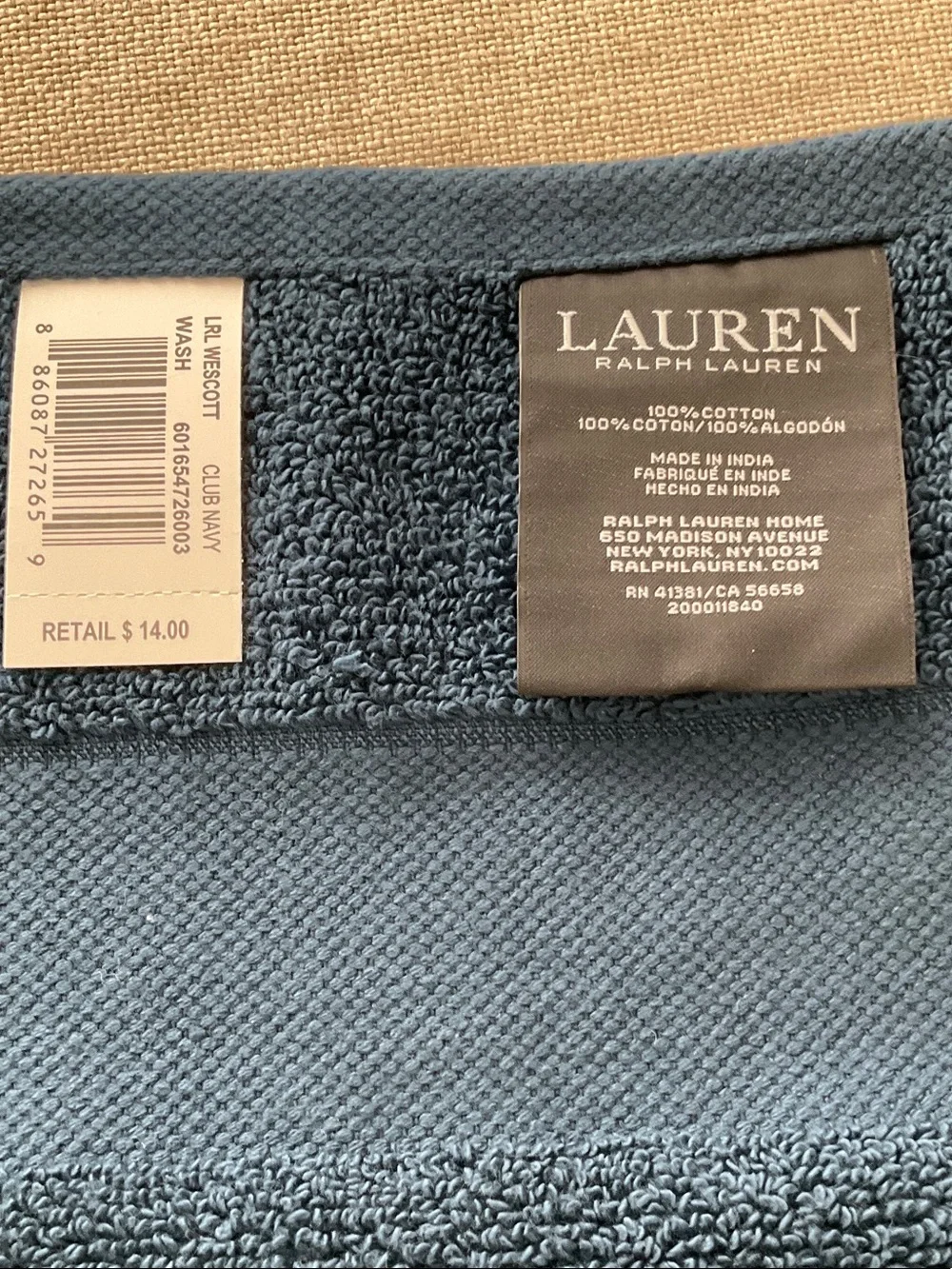 Lauren Ralph Lauren Navy Blue Wash Cloths - Set of 3